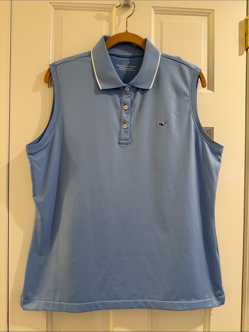 Vineyard Vines Light Blue Sleeveless Polo with White Trim